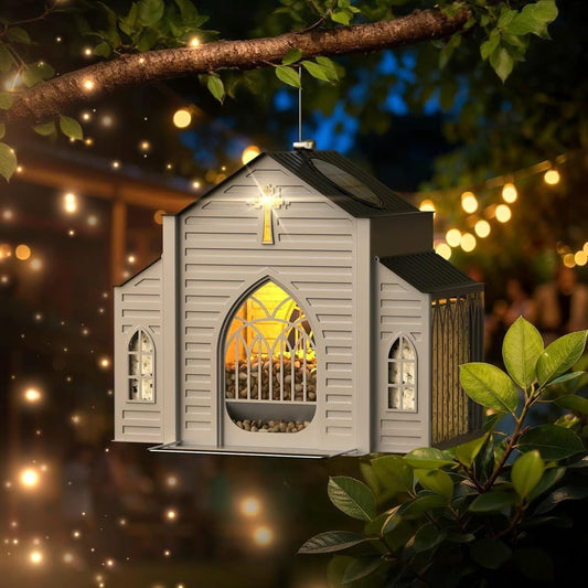 Solar-Powered Church-Style Bird Feeder - Decorative Hanging Garden Feeder